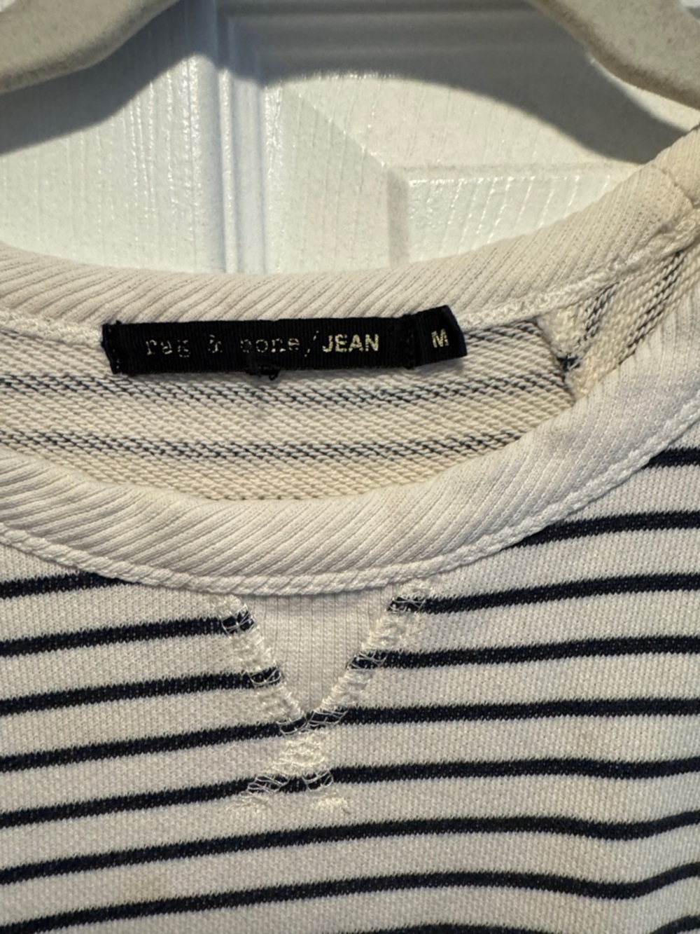 rag & bone Striped Crewneck Sweatshirt in White and Black - Picture 2 of 4
